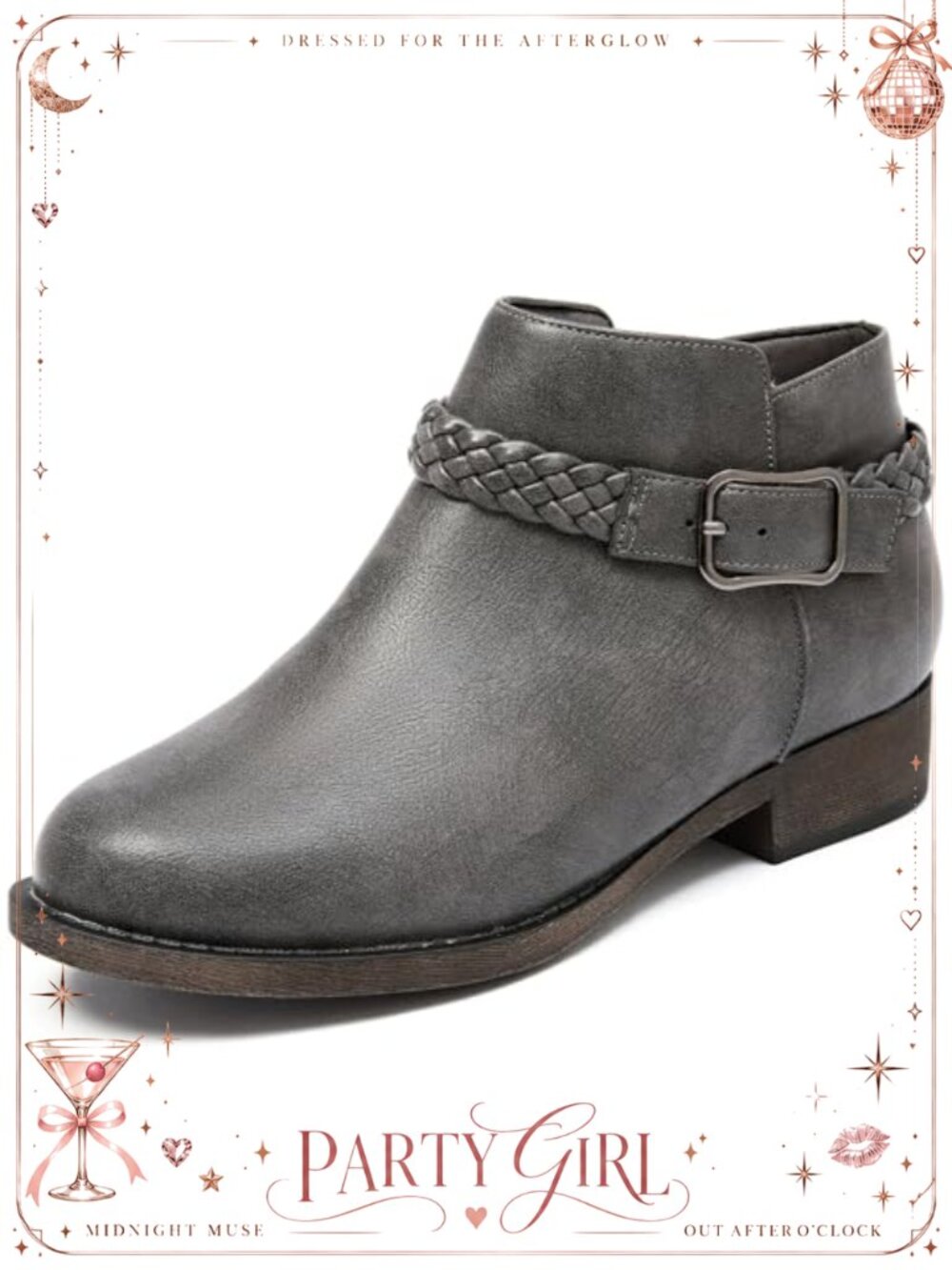 Womens Ankle Boots Faux Leather Low Heel Zip Up Round Toe Booties